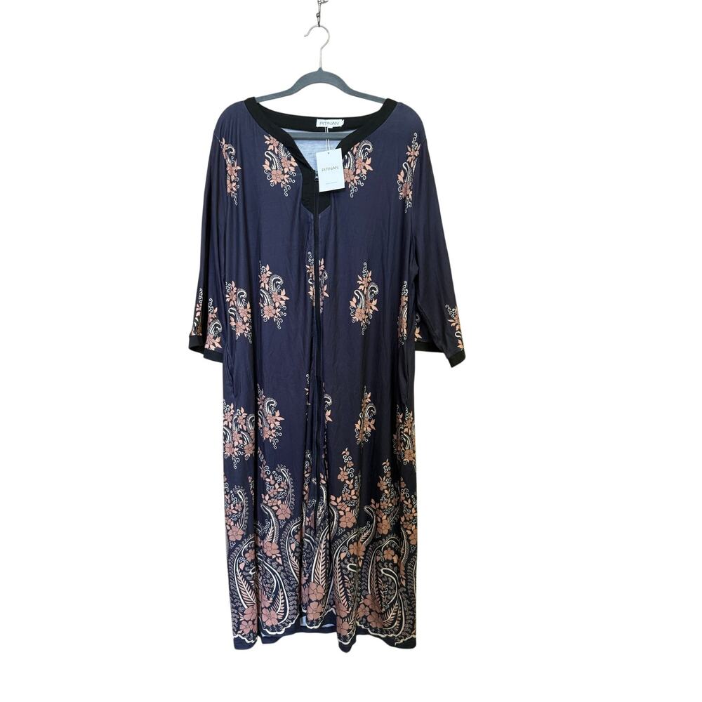 PITINAN WOMENS BOHO MIDI FLORAL PAISLEY NWT full zip 3/4 SLEEVE STRETCH